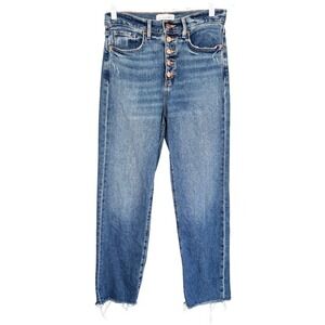 LOFT Womens The Straight Leg Jeans Size 6/28 Button Fly Frayed‎ Hem Denim